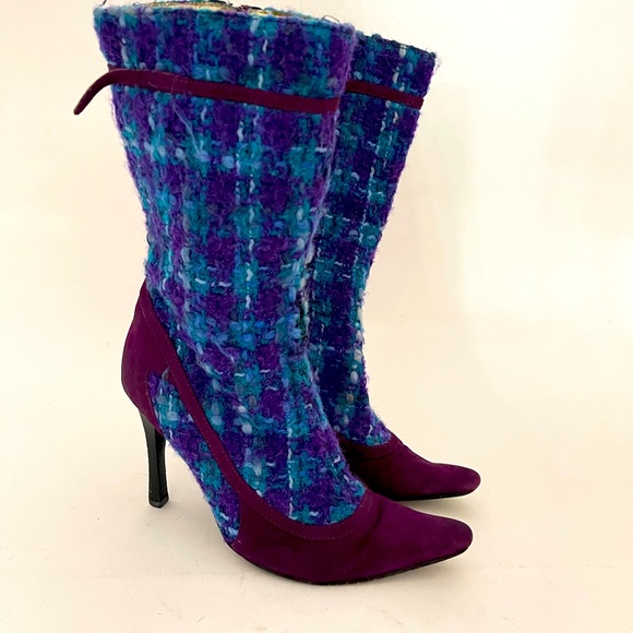 D&G BOOTS 1996 PURPLE SUEDE AND TARTAN WOOL MULTI IT37 used - Picture 14 of 16